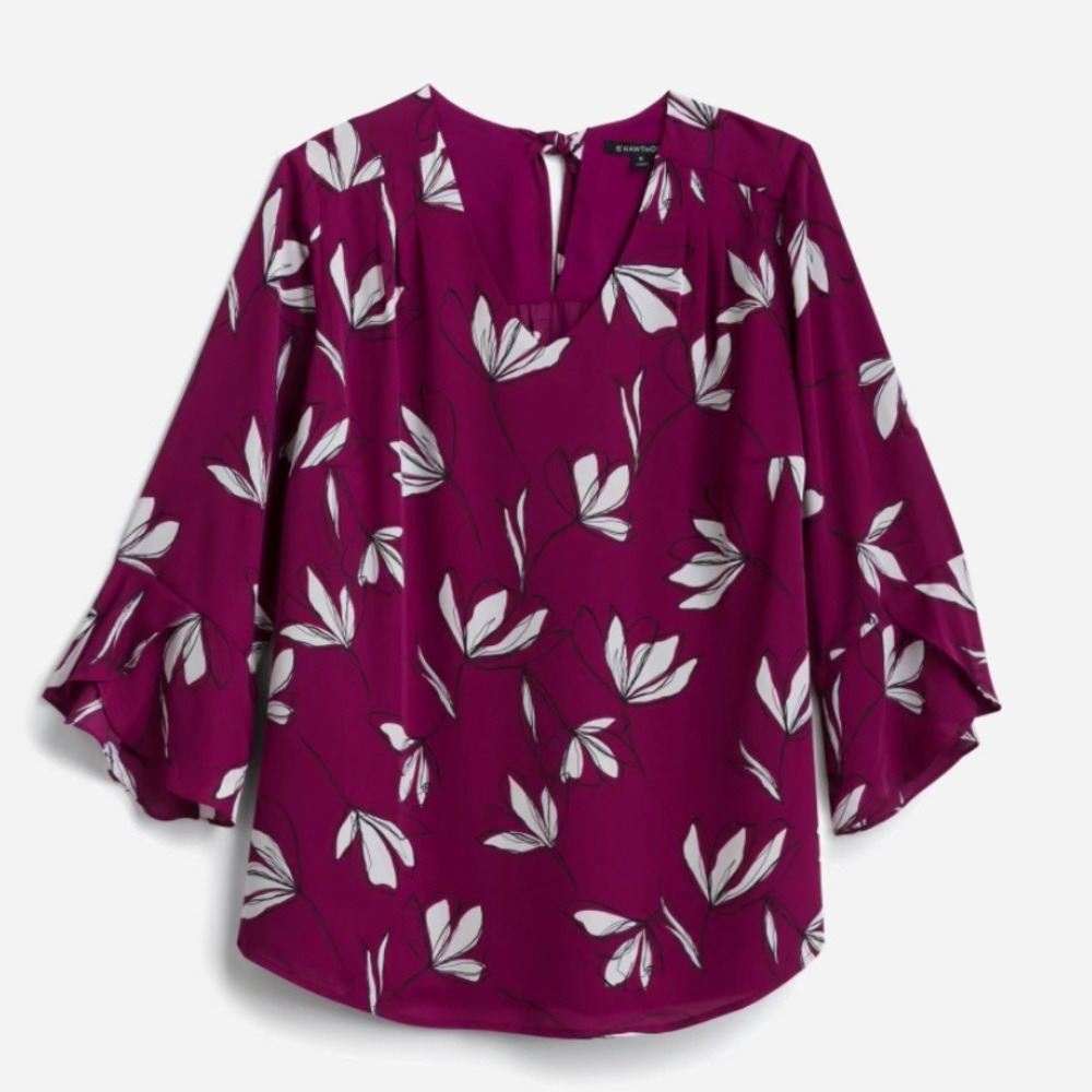 41 Hawthorne Dania Tie Detail Blouse.  Plum, easy to wear, & machine washable.